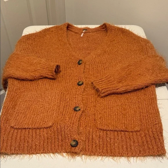 NWOT Free People Slouchy Oversized XS Button CiderBurntOrange Fuzzy Cardigan - Picture 6 of 11